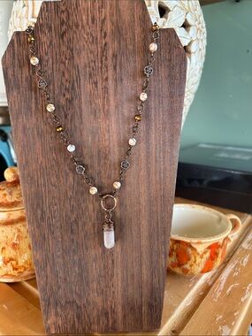 Handcrafted Bronze Bead Necklace with Morganite Pendant